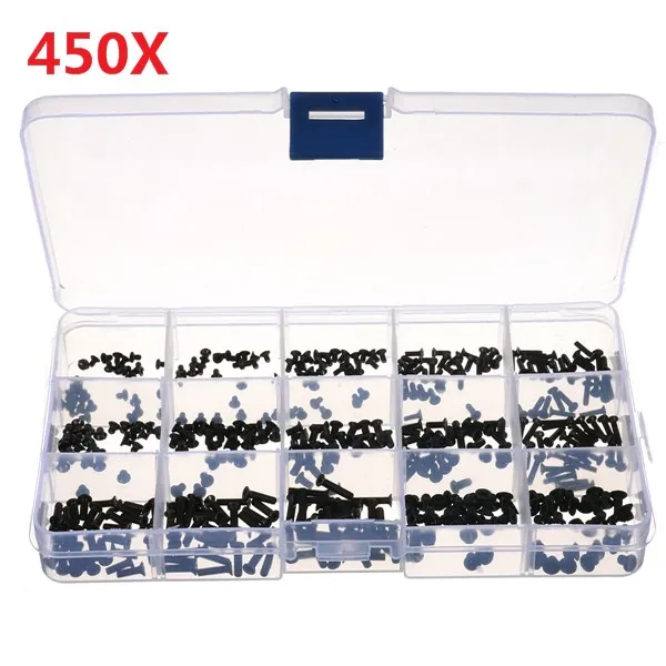 

450Pcs/Set Laptop Computer Screws Kit Assemble Fastening Flat Head Black Repair Case For IBM For Dell For Lenovo For Samsung