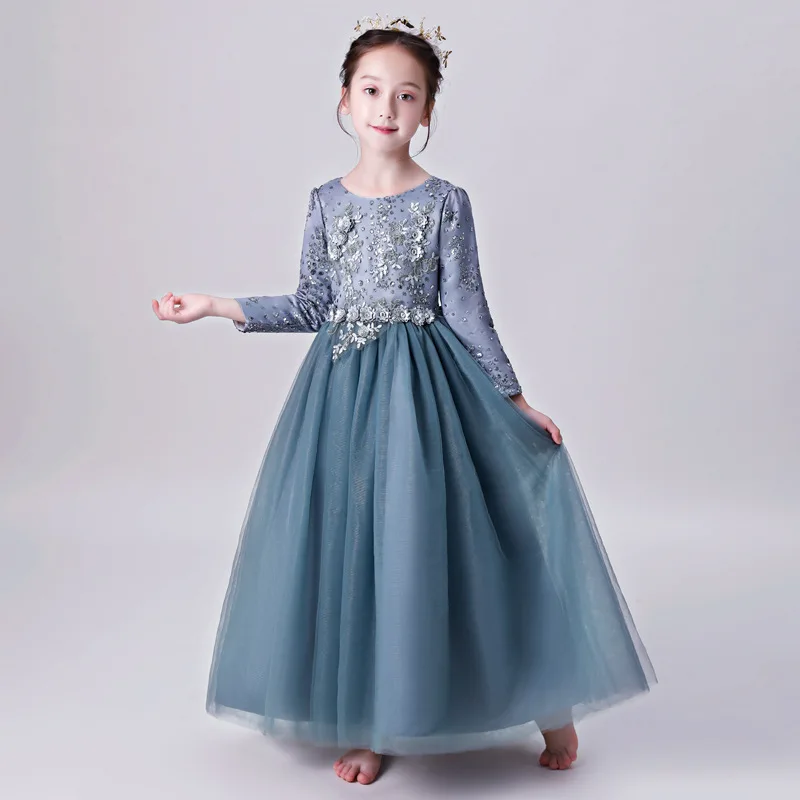 Элегантное платье принцессы с длинными рукавами и вышивкой для девочек детские праздничные платья для дня рождения и вечеринки для подростков модельные платья для выступлений