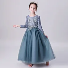 Элегантное платье принцессы с длинными рукавами и вышивкой для девочек детские праздничные платья для дня рождения и вечеринки для подростков модельные платья для выступлений