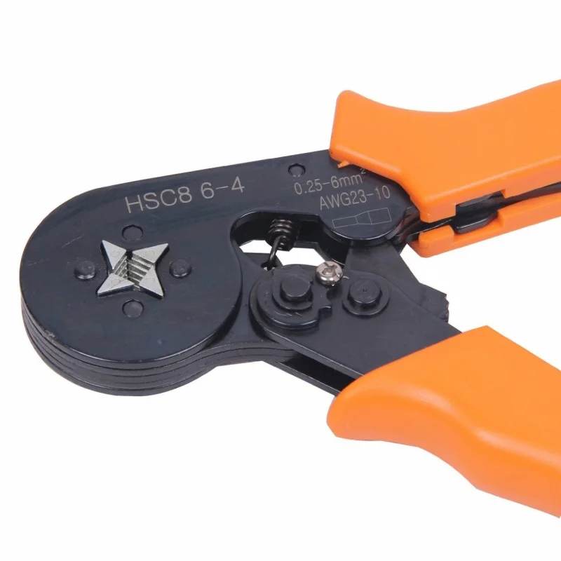 Adjusting Ratcheting Square Ferrule Wire Cable Crimper Plier Crimping Crimp Tool AWG23-10 Orange
