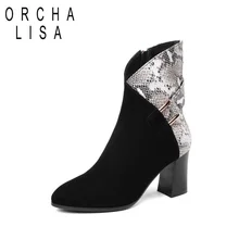 ORCHA LISA/ботильоны из натуральной кожи; женские ботинки на высоком каблуке; обувь со змеиным принтом; новые женские ботинки; botas feminina; C881