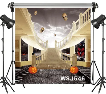 

LB Polyester & Vinyl Halloween Spiral Staircase Flying Skulls Backdrops Background For Photography Studio Backdrop Photo Props