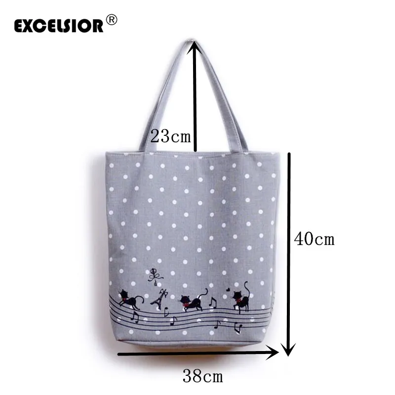 EXCELSIOR-Women-s-Cute-Cartoon-Music-Cats-Printed-Shopping-Handbag-Ladies-One-Shoulder-Canvas-Bags-Female_