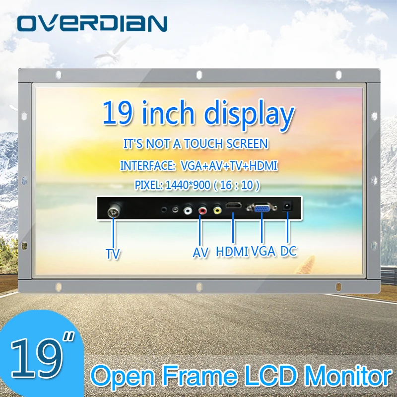 

19Inch Non-Touch Screen Open Frame Metal Shell Industrial Monitor VGA/HDMI/TV/AV Interface TFT Type 16:10 widescreen Display