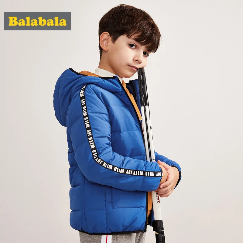 

Balabala Boy Side-Striped Sleeve Quilted Lightweight Down Jacket with Zip Hooded Puffer Jacket with Slant Pocket Polyester Lined