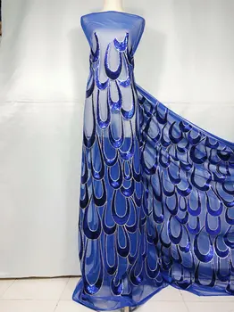 

High-end fashionable Nigerian Laces Fabrics High Quality African handcut Beads Laces Fabric Wedding French Tulle Lace Royal blue