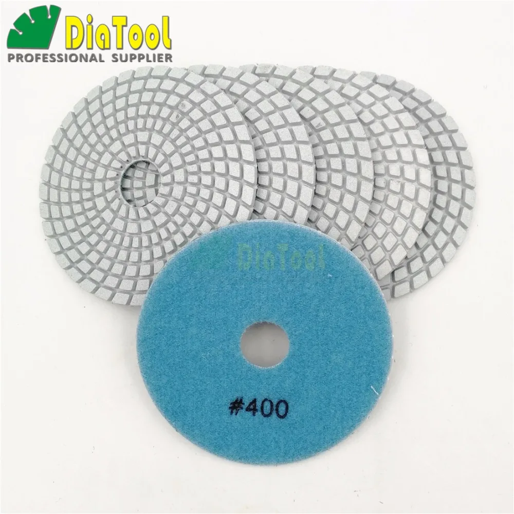 DIATOOL 6pcs 4" 400 Stone Sanding Disc Diamond Flexible Polishing Pads