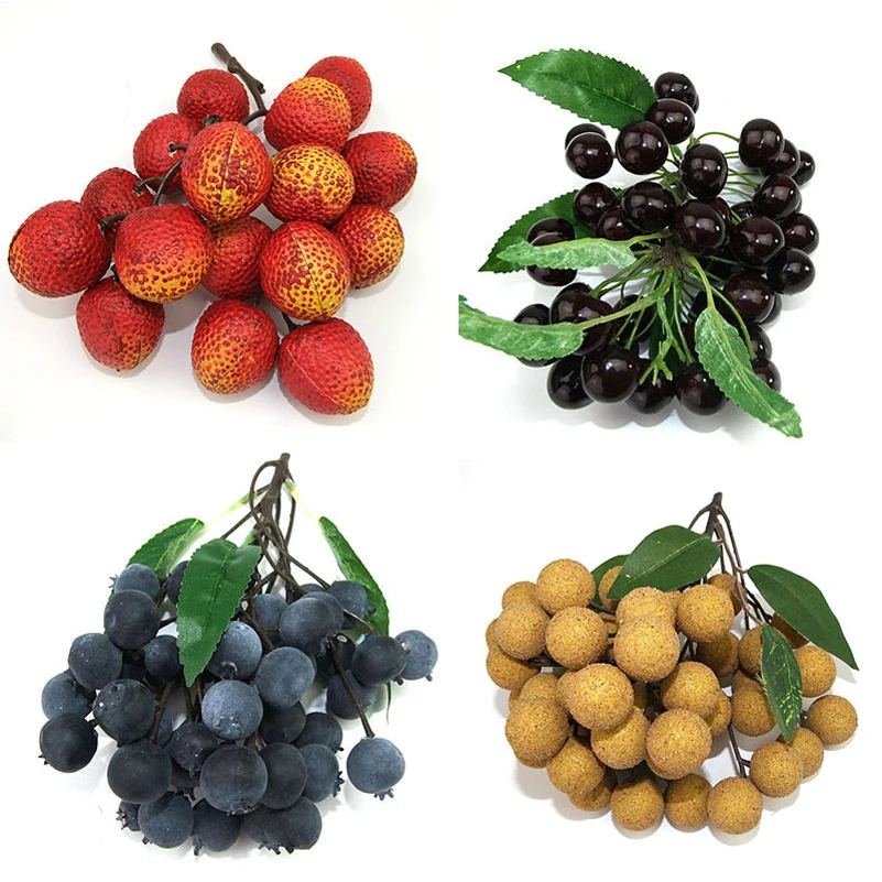 

High Artificial fruit Skewer Fake Simulation Yang Mei Litchi Apple Blueberry Longan Model Ornament Craft Photography props