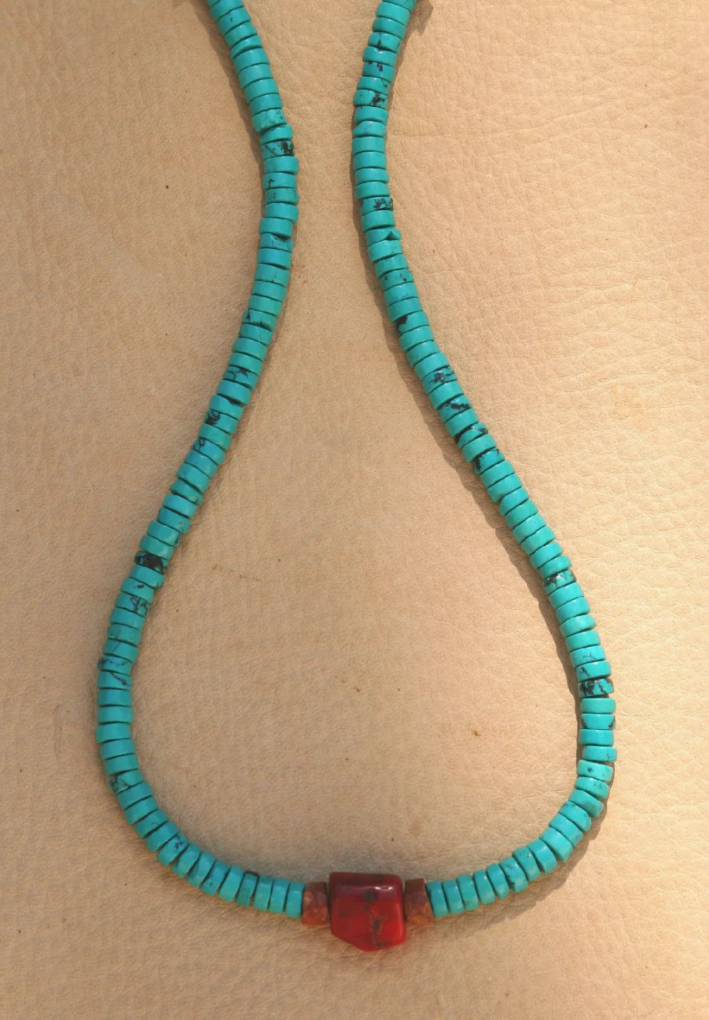 

1148 GENUINE TURQUOISE & CORAL ROCKSHEISHE BEAD NECKLACE