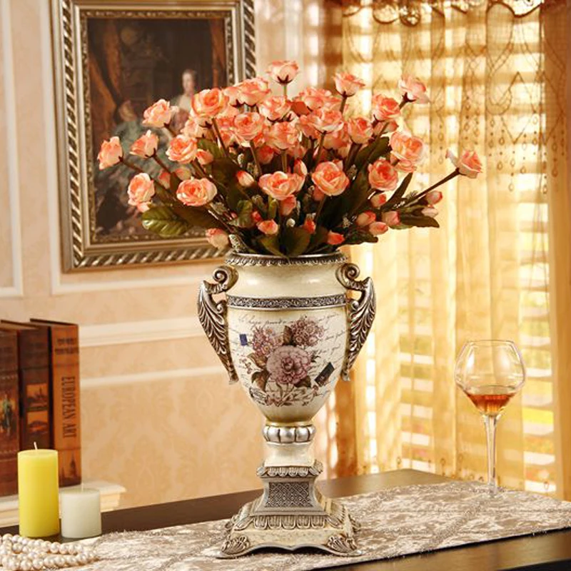 Керамическая ваза, украшения, европейский стиль, древняя пасторальная смола, украшение, декоративный цветок, домашняя мебель