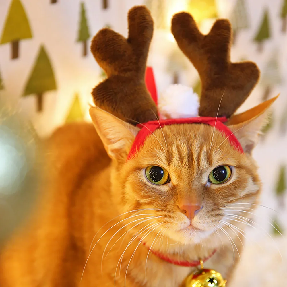 Собака Рождество олень повязка аксессуары для кошки Рождественский костюм украшения для волос товары для питомцев котят щенок