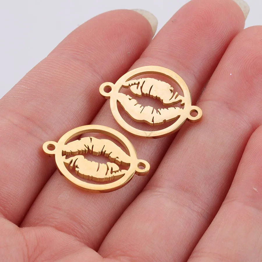 

10pcs Stainless Steel Gold Plated Lips Finding Connectors for Bracelet Necklace Hollow Charm Pendants DIY Jewelry Making