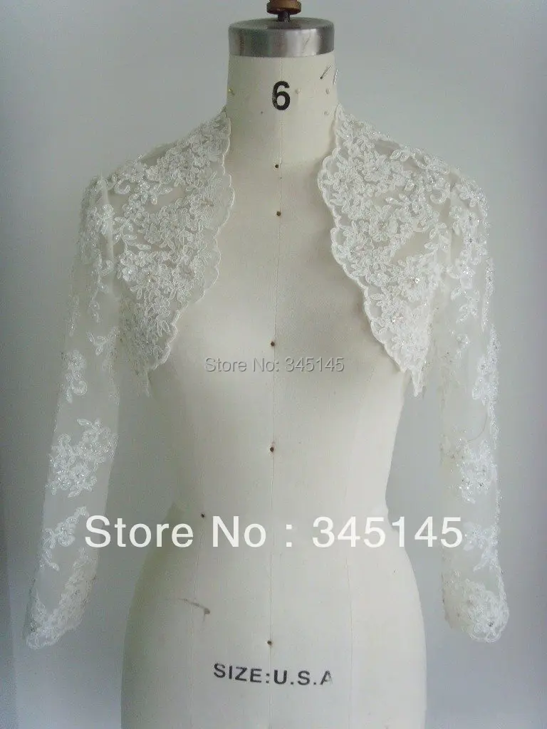 

Elegant Lace Beads Appliques Long Sleeve Wedding Jacket Wrap
