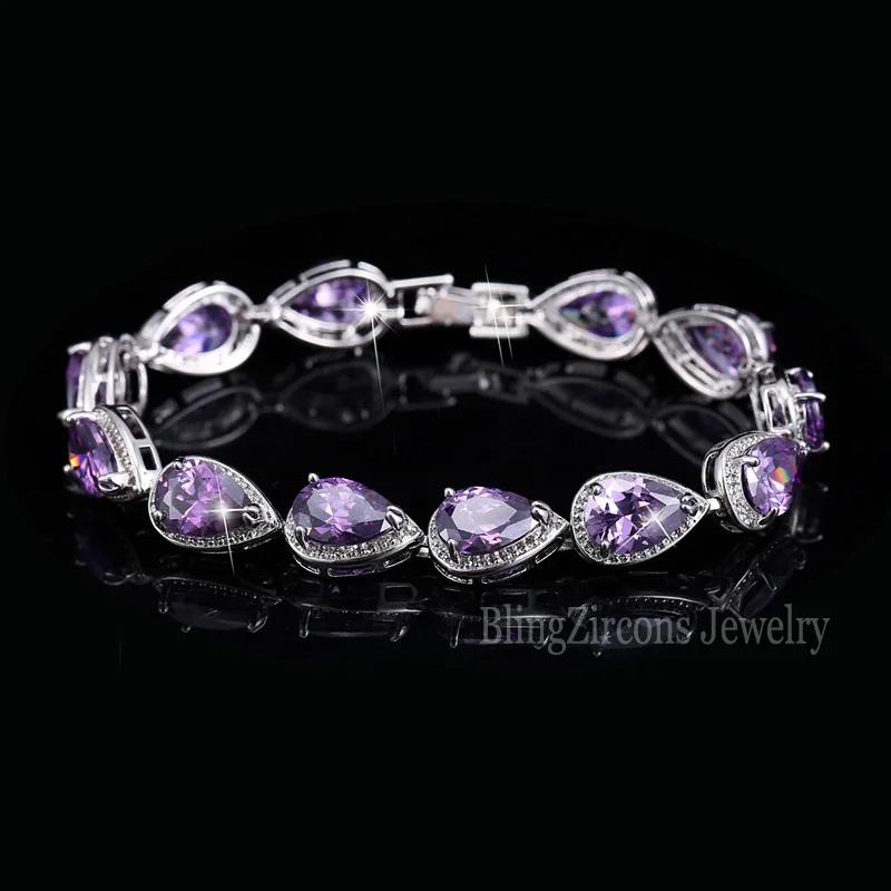 BeaQueen высокое качество CZ натуральный камень бусины ручной работы ювелирные изделия грушевидной огранки фиолетовый австрийский кристалл соединены браслеты для женщин B034