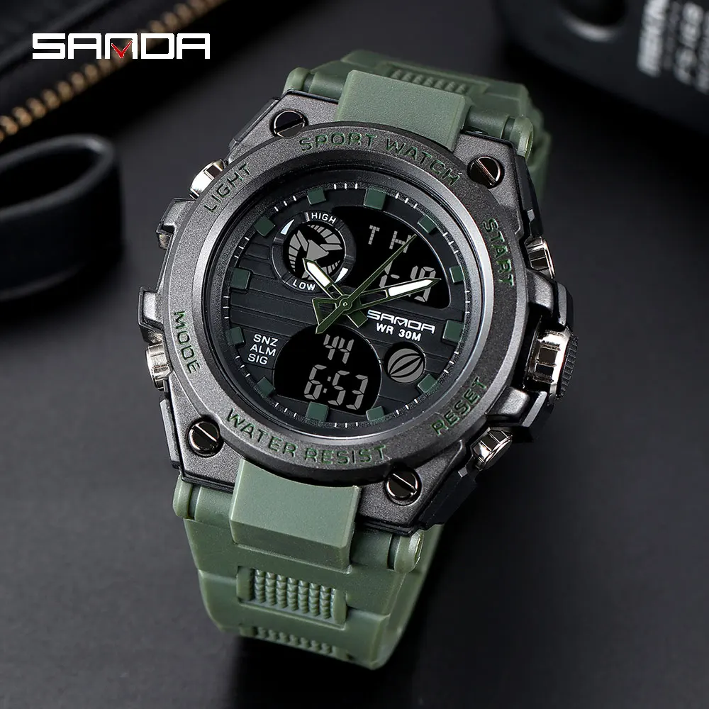 SANDA 2019 New G Style Sports Men's Watch Military Quartz Watch Men's Waterproof S Vibrating Digita