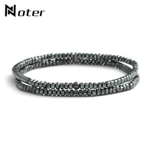 Noter 2 шт./компл. пистолет черный гематит Браслеты минималистские небольшие бусины Расстояние браслет для пары мужские його байкерские ручной ювелирные изделия