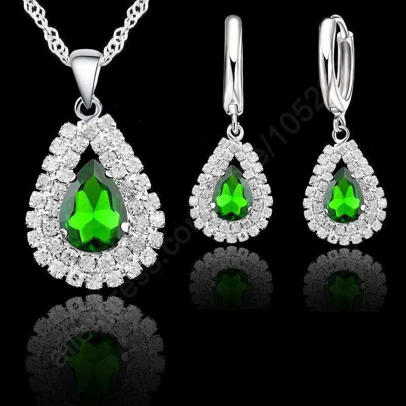 Серебро 925 пробы красивый блестящий зеленый кулон ожерелье серьги кольца наборы