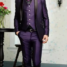 Фиолетовые атласные смокинги для жениха из 3 предметов, облегающие мужские свадебные костюмы с отворотом, Лучший мужской костюм(пиджак+ брюки+ жилет) Terno