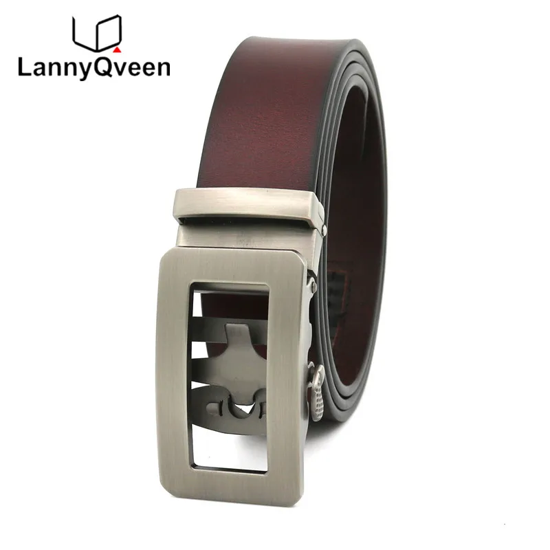 

LannyQveen 100%Genuine Leather High quality Pure Cowskin Men's Automatic buckle belts cowhide Belt for men free shipping