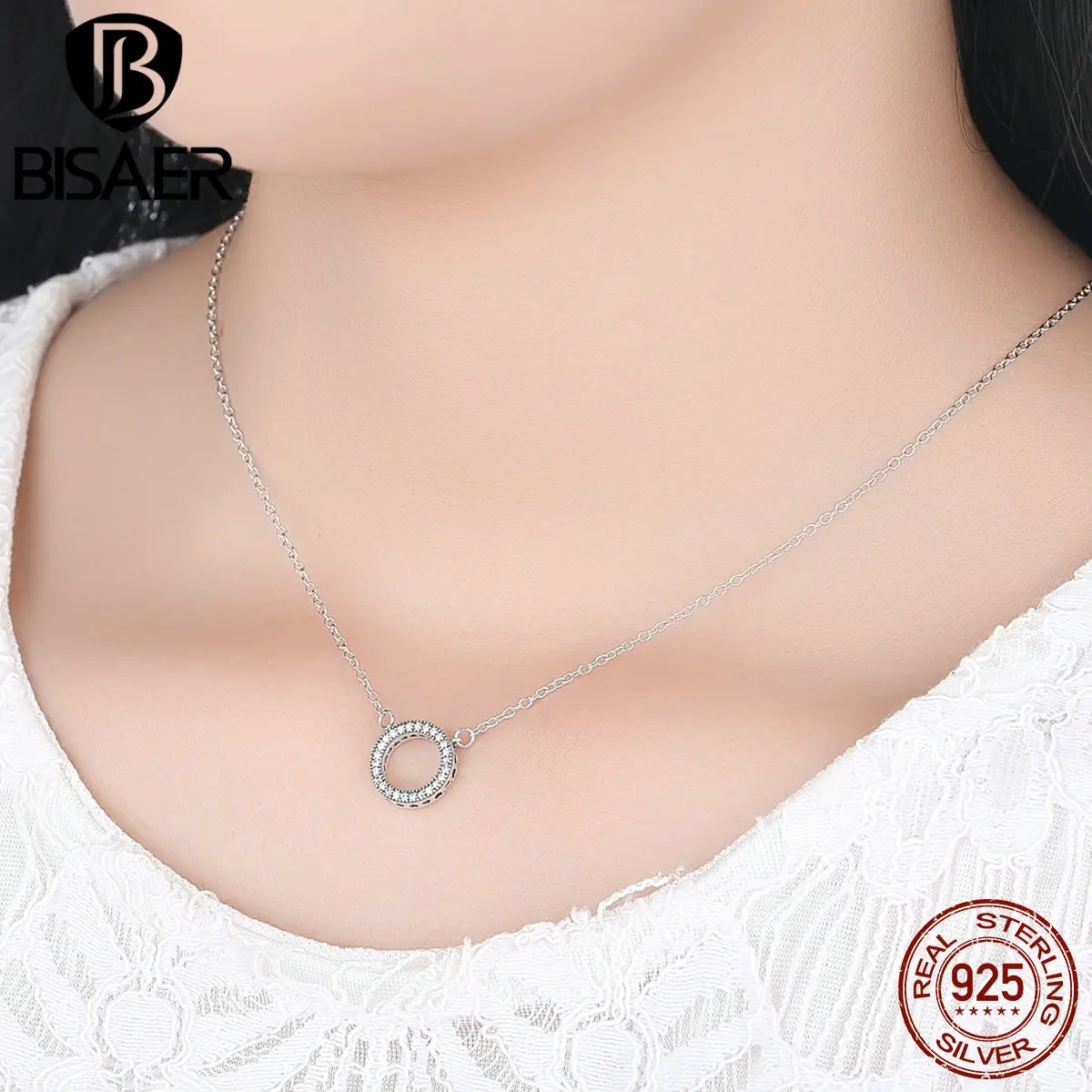 925 Sterling Silver Hearts Of Brand Clear CZ Round Circle Forever Necklaces for Women Simple