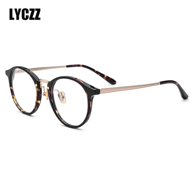 LYCZZ оптический, ацетатный оправа для очков для студентов очки при близорукости Винтаж круглый Prescripiton очки кадр сверхлегкие плоское зеркало