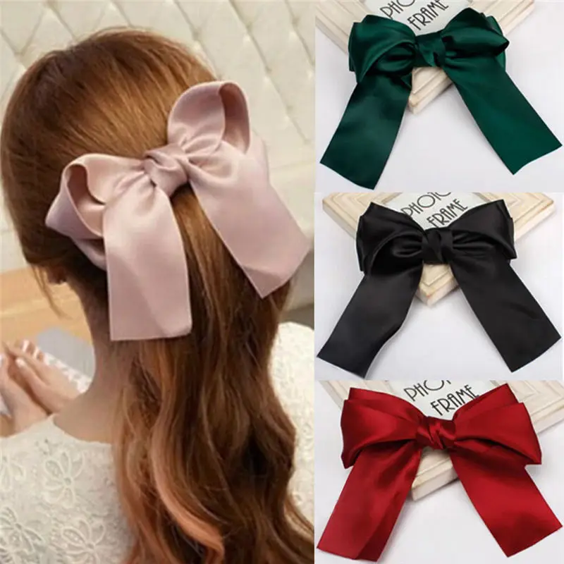

1 PC Ribbon Large Bow Hairpins Hair Clip Women Satin Trendy Hairgrip Girls Barrettes Ladies Hair Pin Hair Accessories