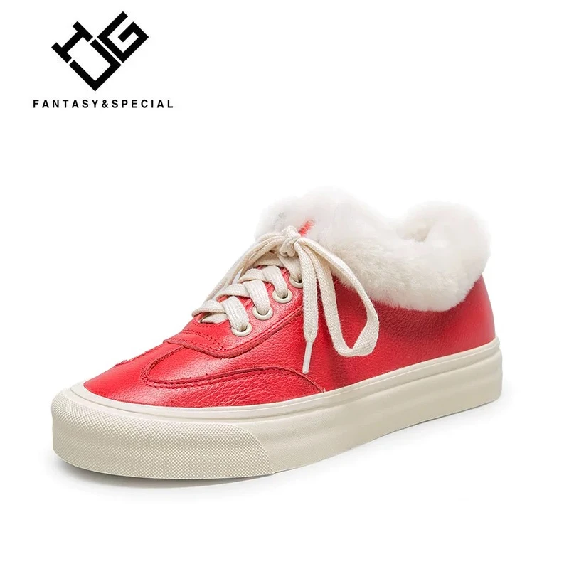 

IGU 2018 Flat Shoes Women Genuine Leather Winter Warm Fur Brand Female Footwear Shoes For Females Creepers Botas Mujer Zapatos