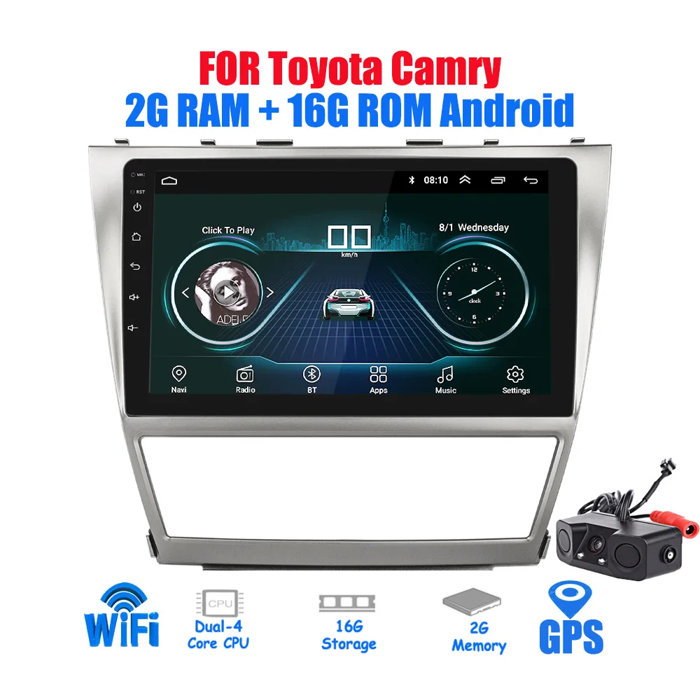 10,2 ''android 2din автомобиля радио для Toyota Camry 2007~ 2011 gps навигации Стерео Аудио Видео Мультимедиа DVD плеер Wi Fi Bluetooth - Цвет: With Camera