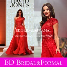 Miranda Kerr Runway Kleid Illusion Ausschnitt Schulter Kurzarm Pailletten Red Chiffon Abendkleid Abendkleid