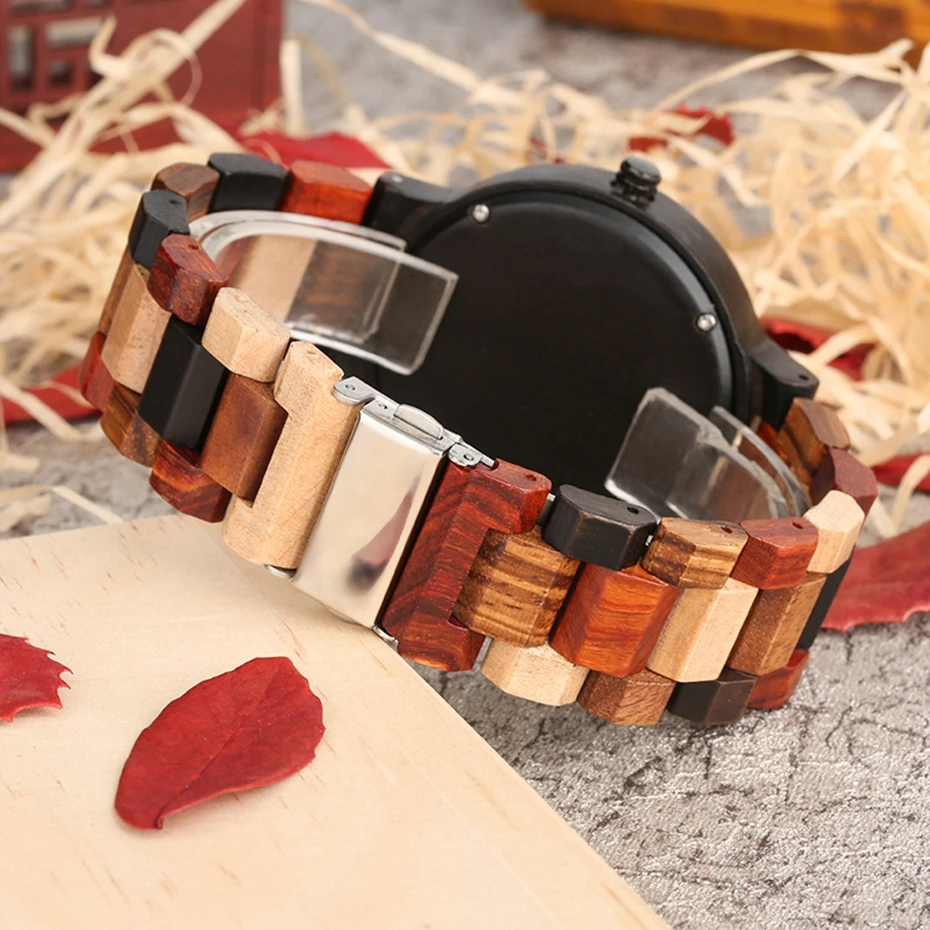 Natural Deer Head Elk Wood Watch Male Unique Mixed Color Full Wooden Watches Quartz Wristwatch Men Hours Clock Relogio Masculino (10)