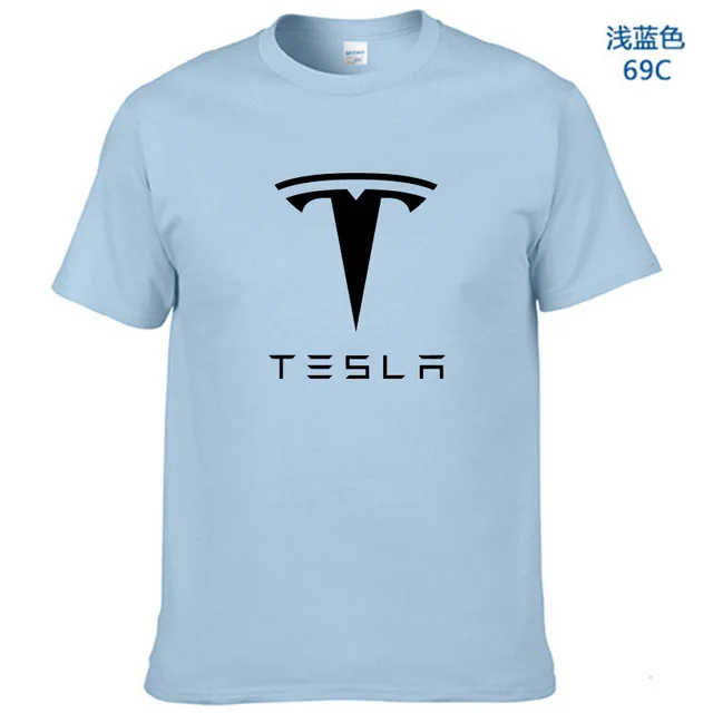 New Tesla Men T Shirts Short Sleeve Round Neck Ringer Letter Printed cotton Male Tees Casual Boy t-shirt Tops many colors - Цвет: Light Blue-B