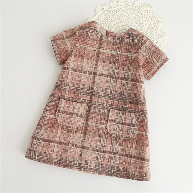 Filles Robe Automne vintage angleterre style enfants plaid robe Bébé Filles Vêtements O,cou Plaid