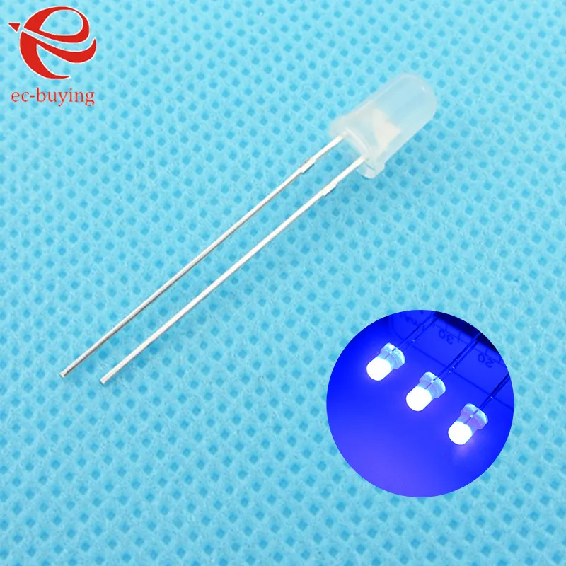 

3mm Blue LED Round Light Emitting Diode Diffused Foggy Lamp Bead Plug-in DIY Kit Practice Wide Angle DIP 50 pcs /lot
