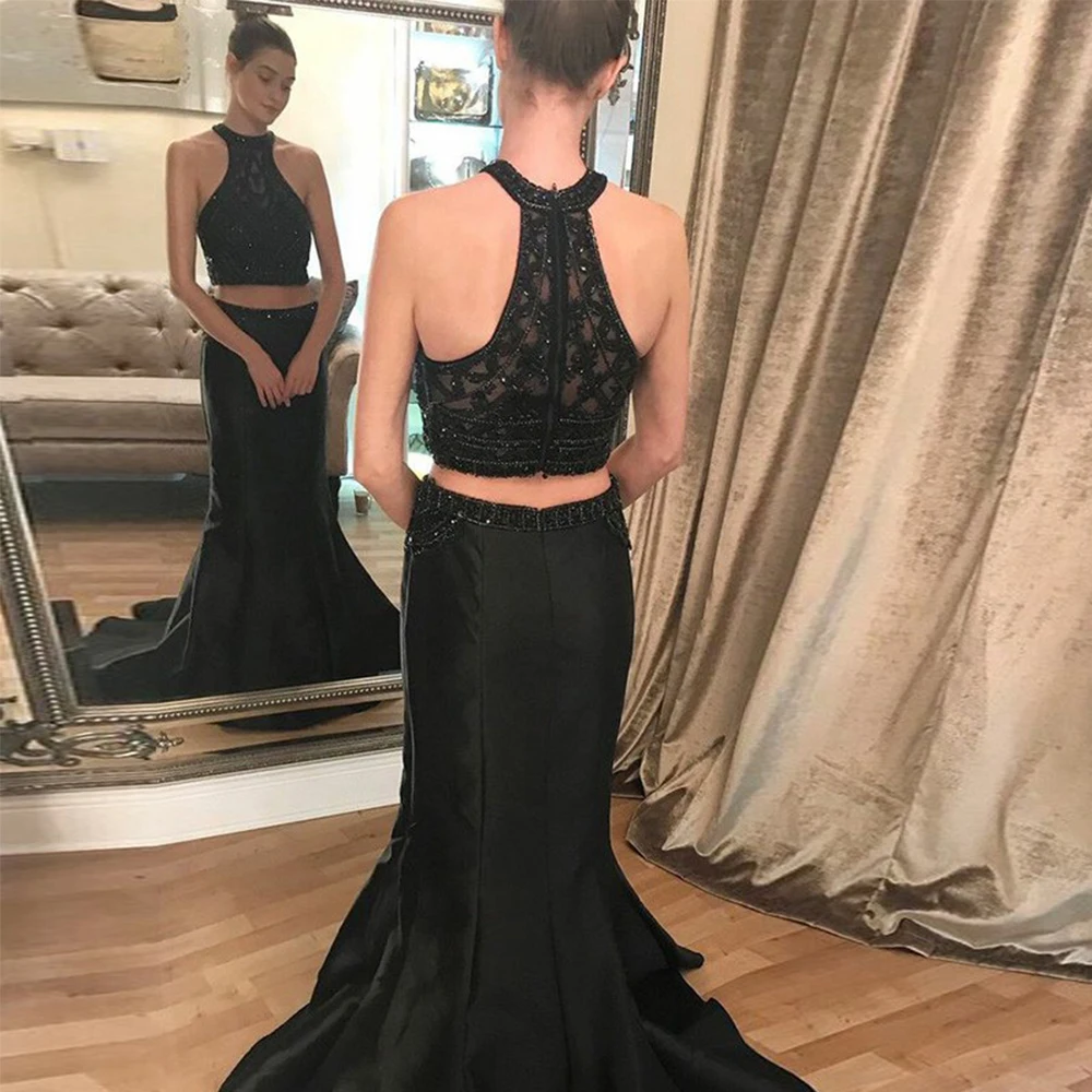 

Bbonlinedress Two Piece Prom Dresses 2019 Elegant Beaded Evening Dresses Sexy Black Evening Gowns robe de soiree Party Dresses