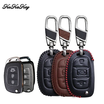 

Leather Car Key Cover with Car Key Holder For Hyundai Creta i10 i20 Tucson Elantra Santa Fe Picanto Solaris ix25 i30 Verna ix35