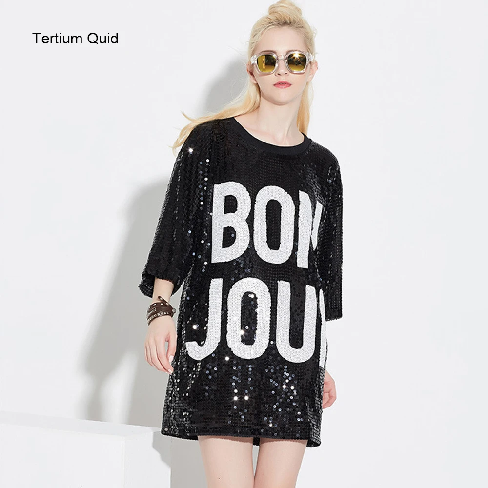 sequin graphic t shirt dress