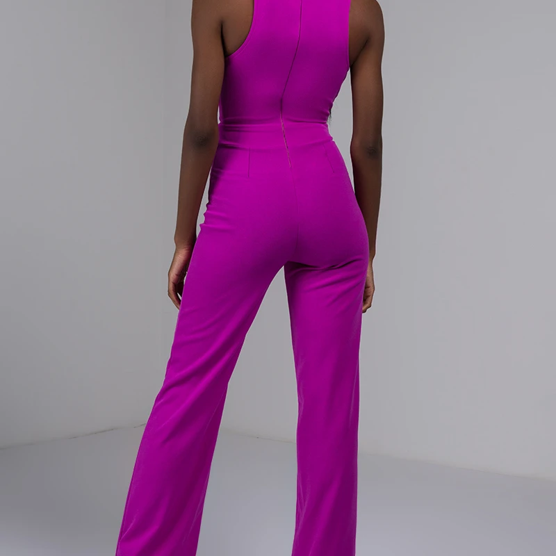 AKIRA Women's Neon Blacklight Cross Front Sleeveless Gold Buckle Detail Pleated Trouser Jumpsuit (3)