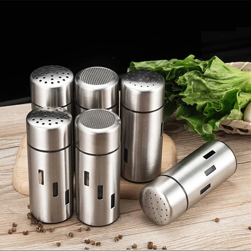 

Stainless Steel+Lead Free Glass Spice Jar Salt Sugar Spice Pepper Shaker Seasoning Can 3 Type Rotating Cover Kitchen Tools