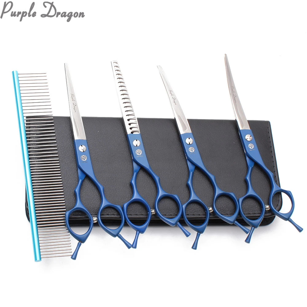 Suit 6.5" 7" 440C Dog Grooming Kit Straight Scissors Thinning Shears UP&Down Curved Shears Comb Professional Pet Scissors Z3009
