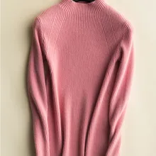 Кашемировая шерсть смешанной вязки Женская мода основы пуловер свитер полувысокий воротник Джокер Цвет S-2XL