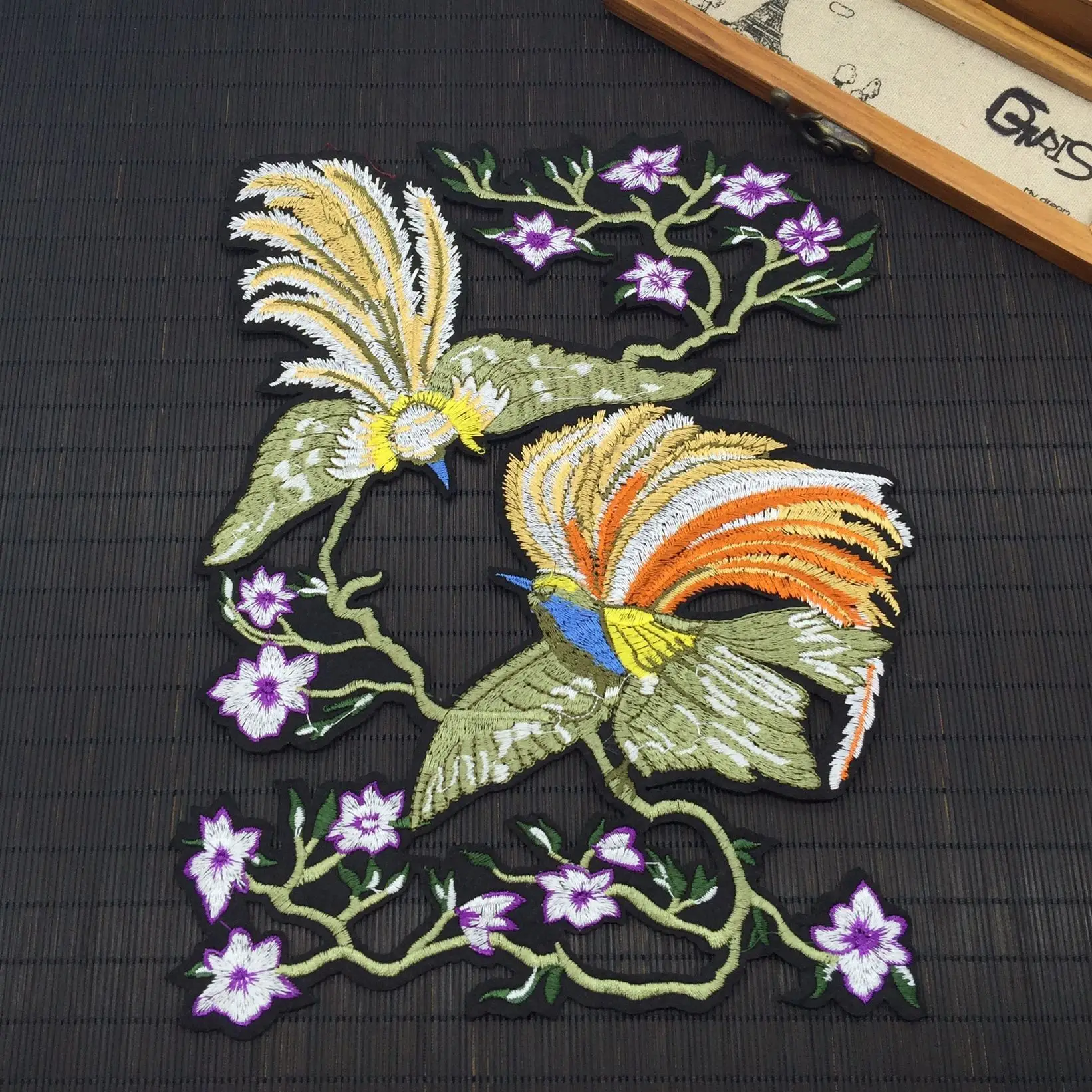two Phoenix on branch applique patches vintage embroidered badge fabric patch Fashion patches