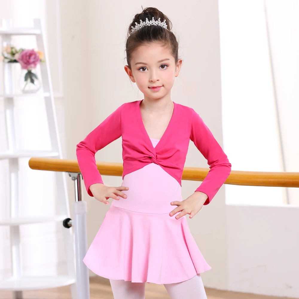 QinCiao Kids Girls Long Sleeve Ballet Wrap Tops Sweater Cardigan Ballerina Dance Tshirt Leotard Dress Cover up