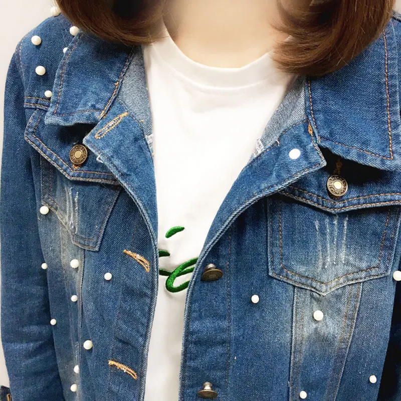 Most effective  Women's Beaded Old Jacket Spring Autumn Large Size Slim Denim Beading Jackets Female Long Sleeve Tu