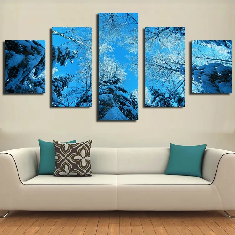 -Framed-5-Sets-Winter-Forest-Fir-Tree-Snow-Winter-Modern-Home-Wall-Decor-Canvas-Picture