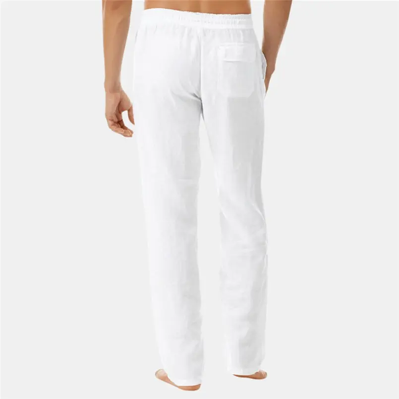 New Men Summer Fashion Solid Casual New Style Simple And Fashionable Cotton Linen Pants Brief Leisure  Daily Long Pants #4R06 (2)