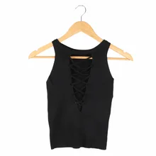 Women V-line Bandage Tops O Neck Tank Sexy Cotton Knitted Tank Tops Fitness Sweater Vest Women Top Fitness Femme