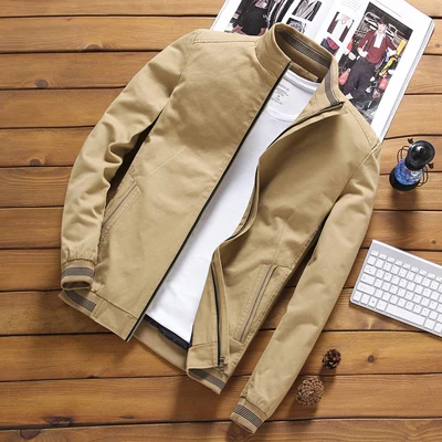 DIMUSI Spring Autumn Men's Bomber Jackets Casual Male Outwear Windbreaker Stand Collar Jacket Mens Baseball Slim Coats 5XL,YA810 Dark Khaki