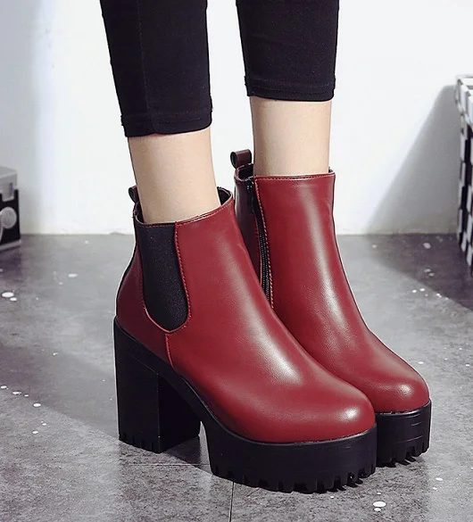 

2018 Hot Sale Fashion Women Boots Square Heel Platforms Zapatos Mujer PU Leather Thigh High Boots Shoes35-42