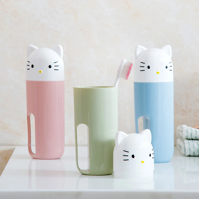 

1pc cartoon Portable Travel Set toothbrush Cup Storage Box Home cat Organizer Toothpaste Tooth Brush Towel Wash Gargle Cup