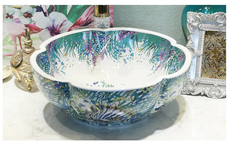 Home & Hotel Decor Artistic porcelain Wash Basin Ceramic Round Coutertop Bathroom Sink (3)